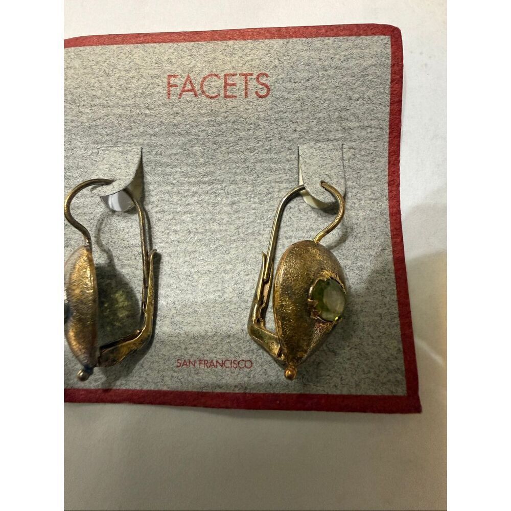 Facets Women's Gold-Tone Teardrop Green Gemstones Leverback Drop Earrings NWT